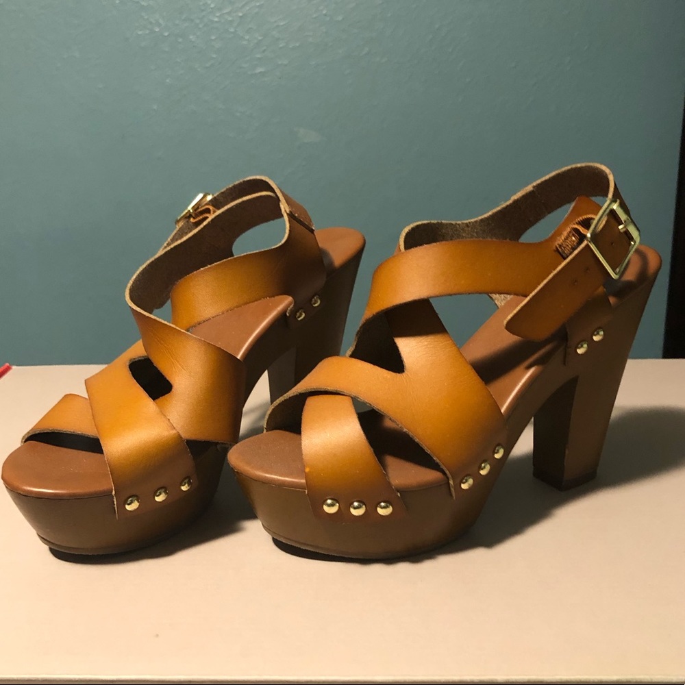 Tan platform heels